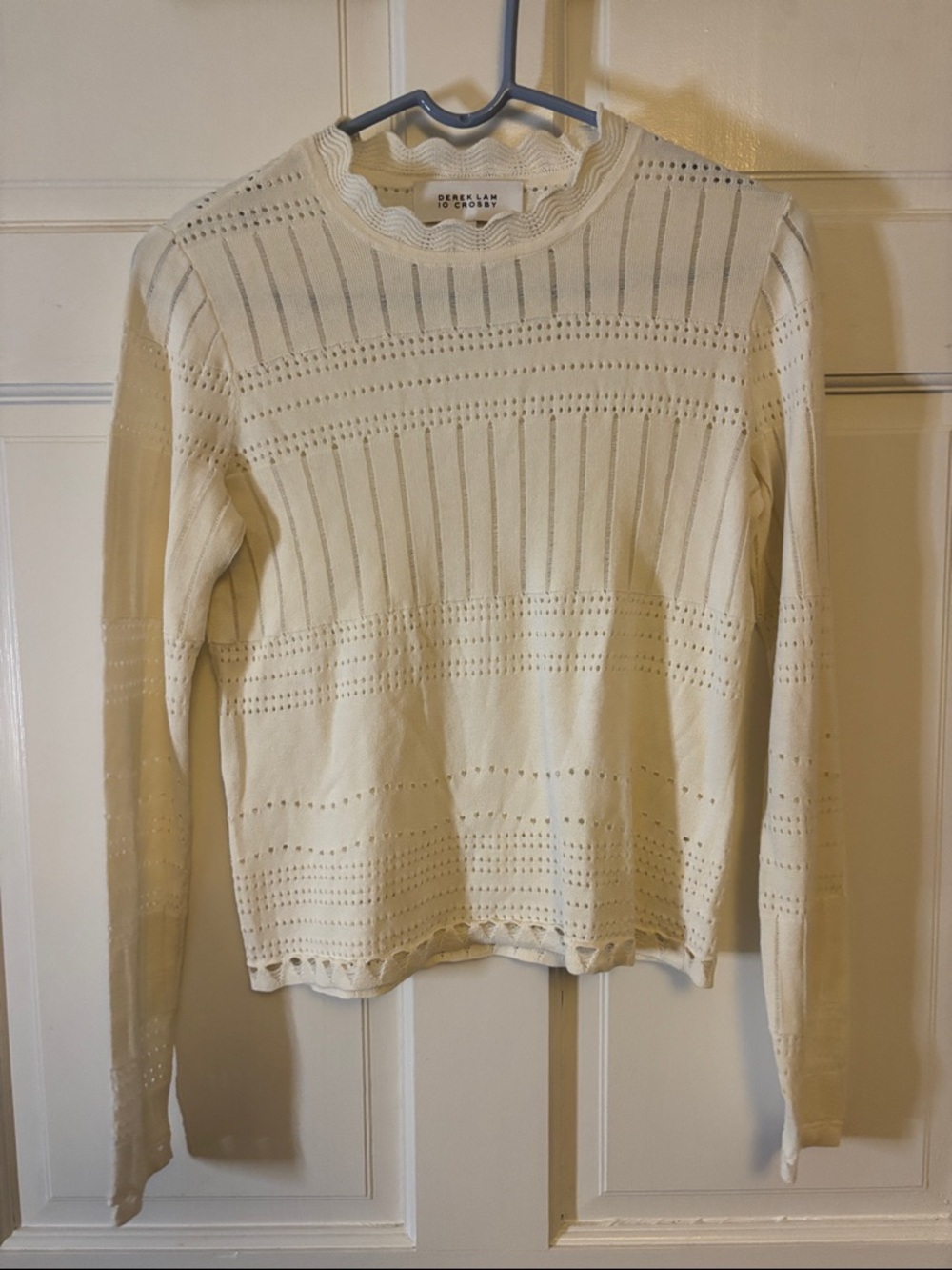 Derek Lam io Crosby Knit Pointelle Long-Sleeve Top in Cream